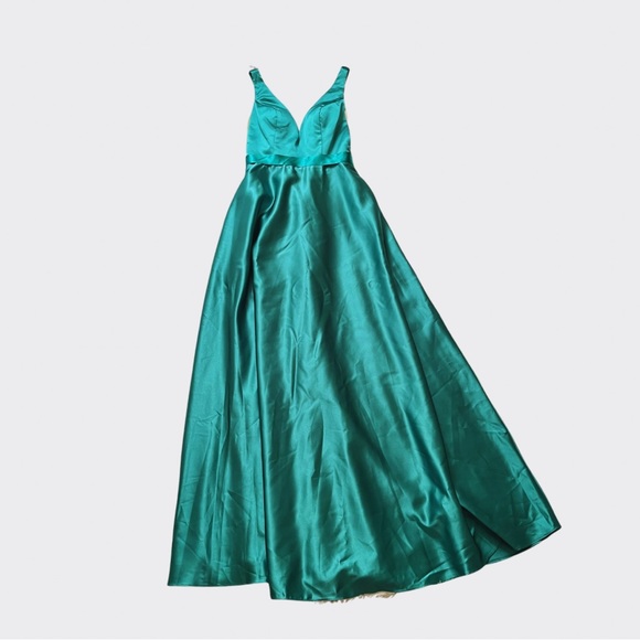Ashley & Justin Bridesmaids Emerald Green Satin Formal Ball Gown Size 6 NWT Lace - Picture 3 of 15